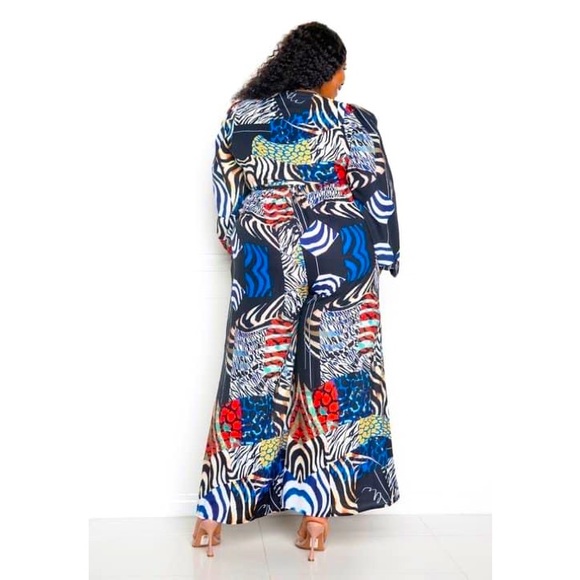 Blue Animal Print Wrap Top & Palazzo Pant Set - Picture 3 of 3